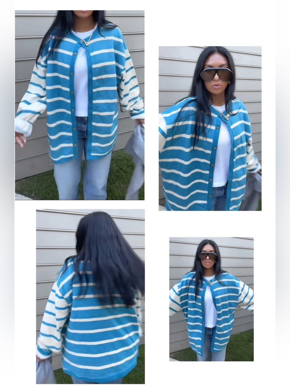 Free People We the Free Classic Striped Cardigan in Teal Combo Size Small - Picture 2 of 16